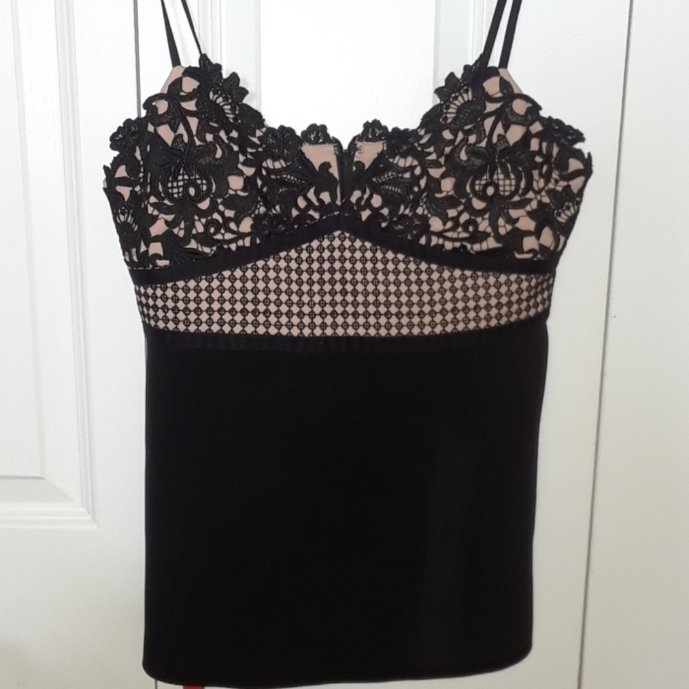 THEORY Melaena elevate crepe lace black camisole